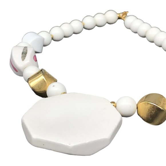 Hand Painted Japanese Beaded Necklace, White, Mauve and Gold Abstract Fireworks - Picture 9 of 9